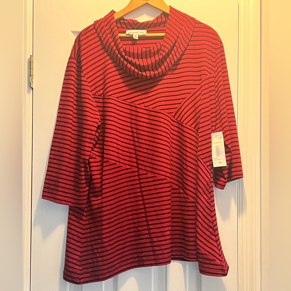 NWT Red and Black Striped Cowl Neck Top
